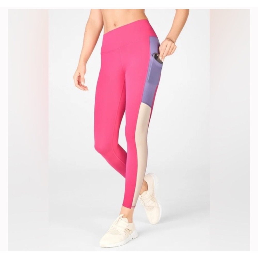 Fabletics NEW Mila‎ High Waist Pocket Legging XL Pink Violetta Colorblock Ankle